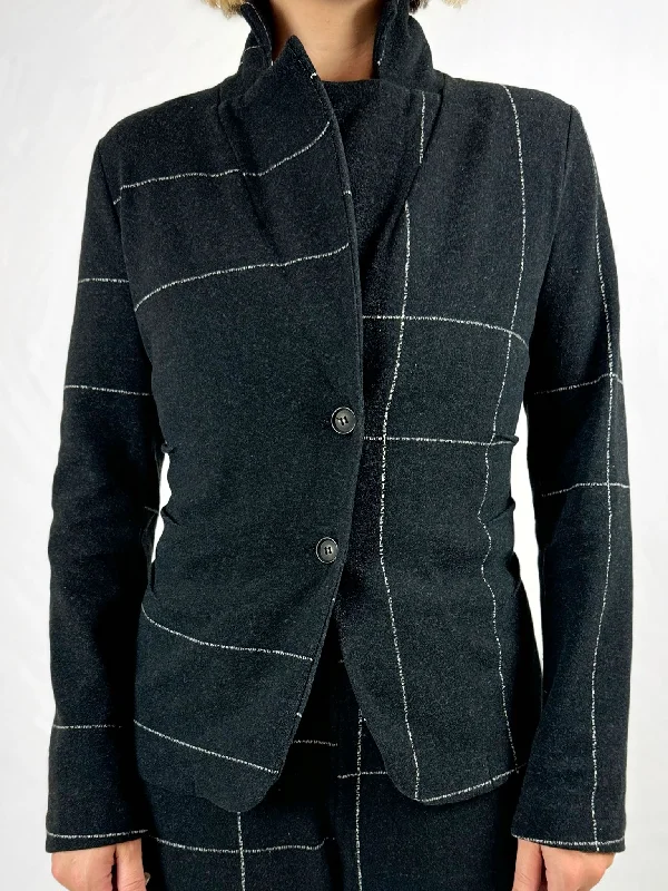 Checked Fitted Black Jacket