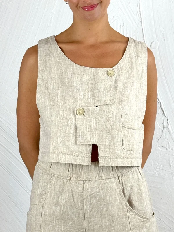 Sleeveless Linen-Blend Top/Waistcoat '030'