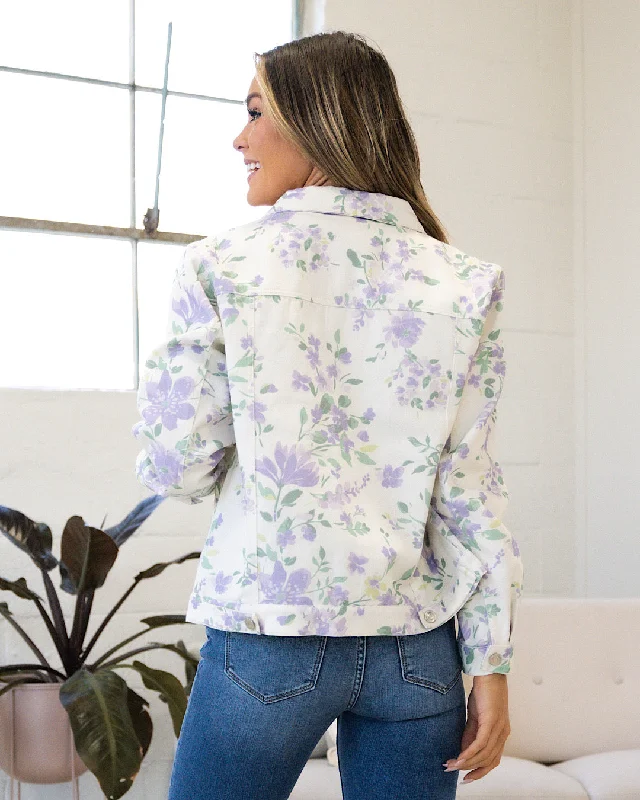 Daniela Ivory Denim Jacket with Lavender Floral Print FINAL SALE