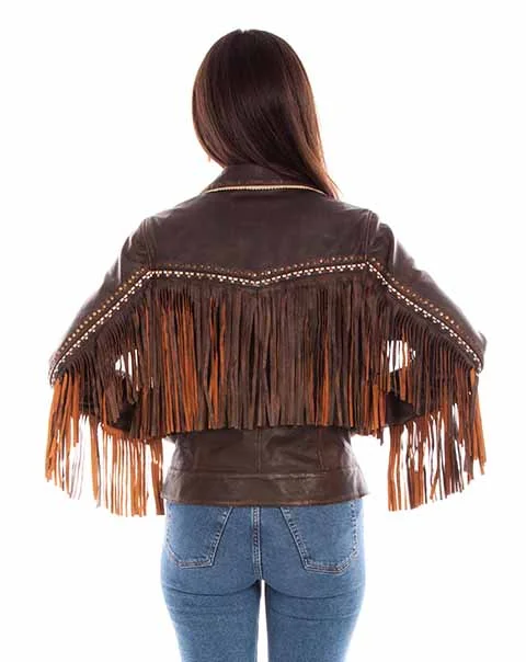 Scully Women's Chocolate Leather Fringe Jacket