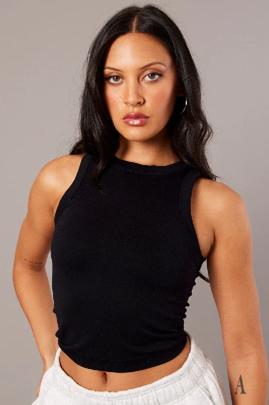 Black Tank Top Crew Neck Seamless