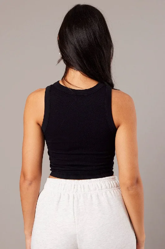 Black Tank Top Crew Neck Seamless