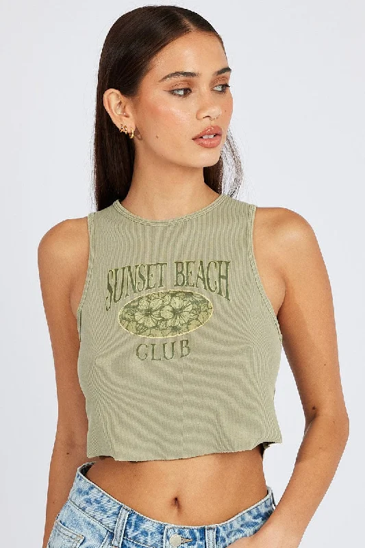 Green Graphic Tank Sleeveless