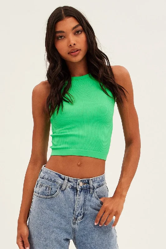 Green Tank Top Crew Neck Seamless