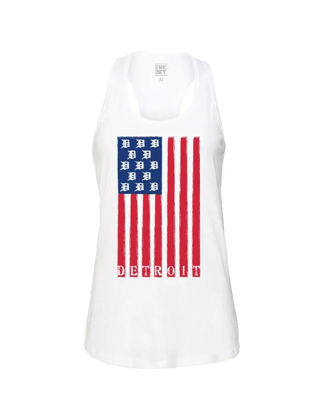 Ink Detroit USA Flag Racerback Tank Top - White