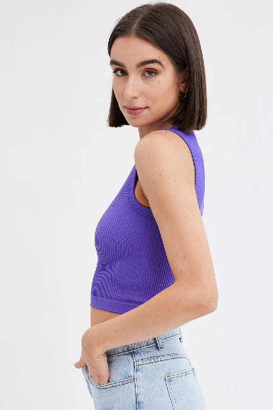 Purple Tank Top Crew Neck Seamless