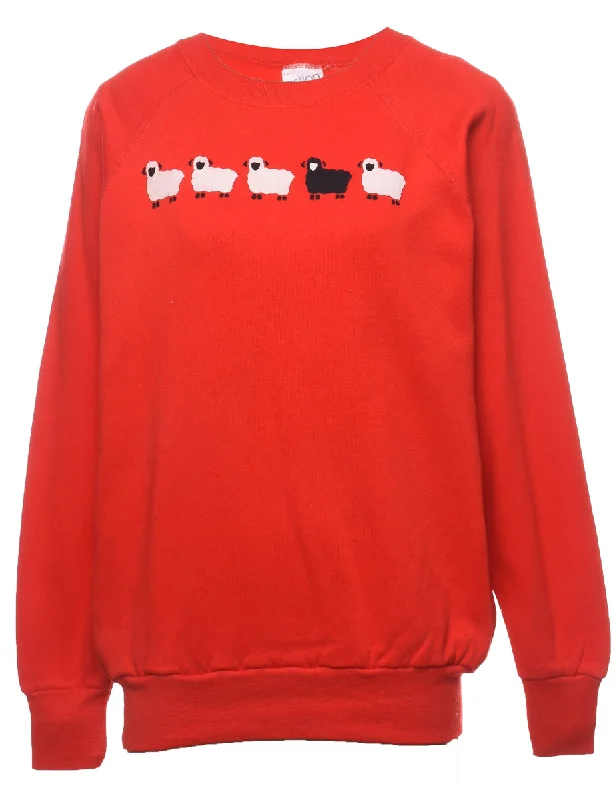 Red Printed Sheep Design Sweatshirt  - L