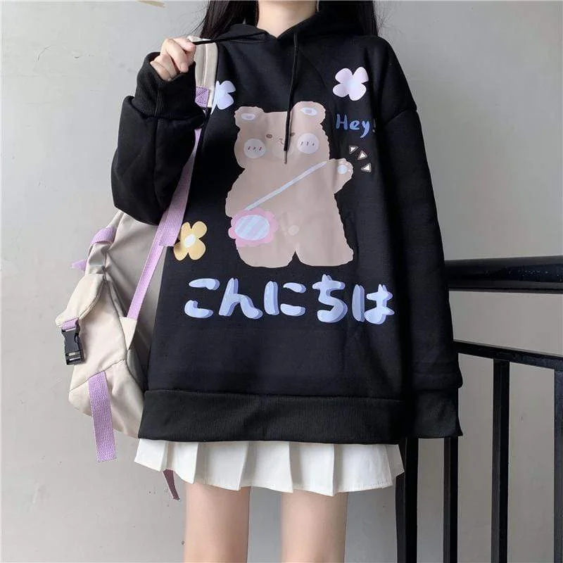 Women's Kawaii Bear Printed Loose Hoodies