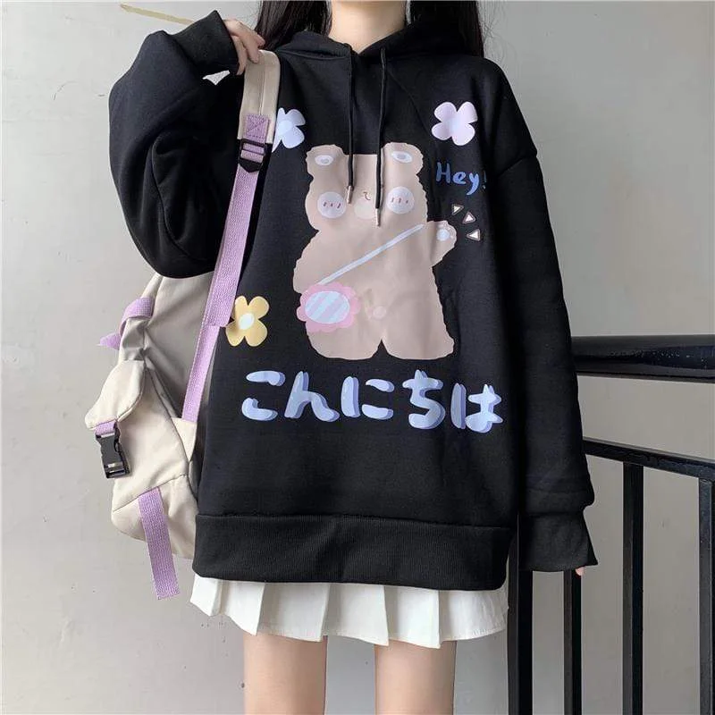 Women's Kawaii Bear Printed Loose Hoodies