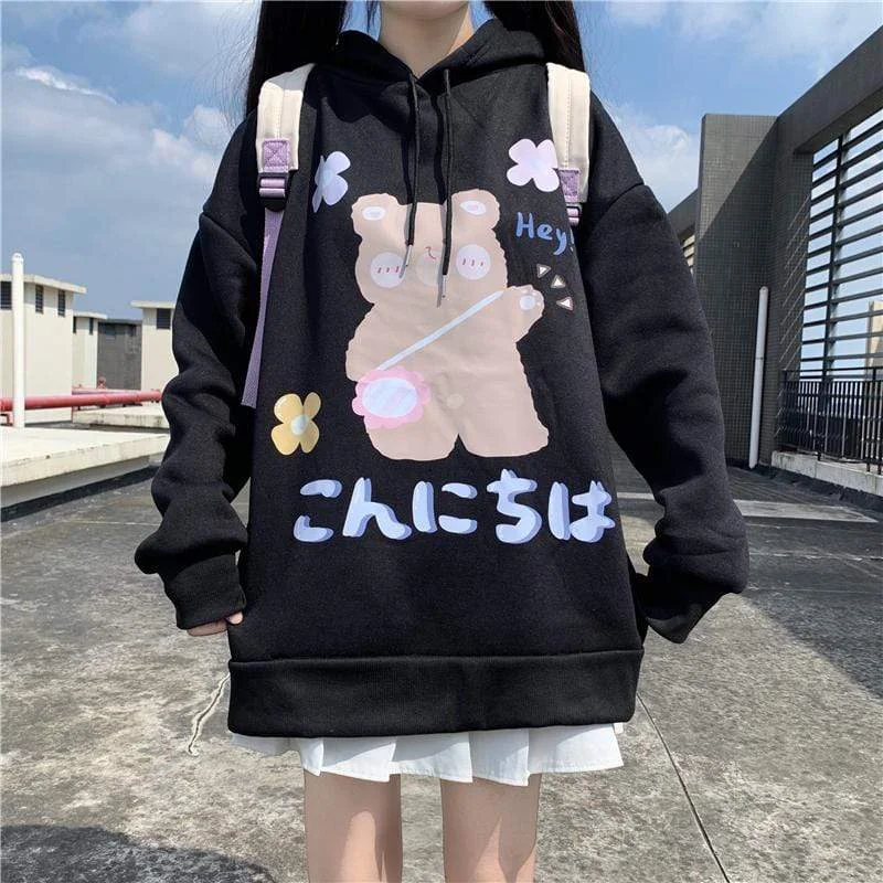 Women's Kawaii Bear Printed Loose Hoodies