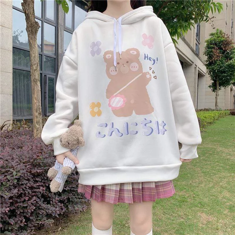 Women's Kawaii Bear Printed Loose Hoodies