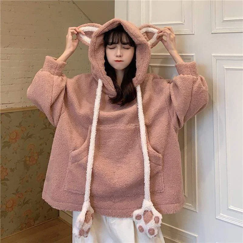 Women's Kawaii Bear's Ear Sherpa Hoodies