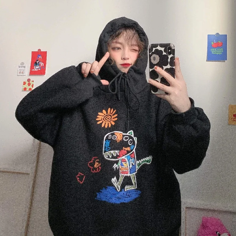 Women's Kawaii Cartoon Printed Loose Hoodies