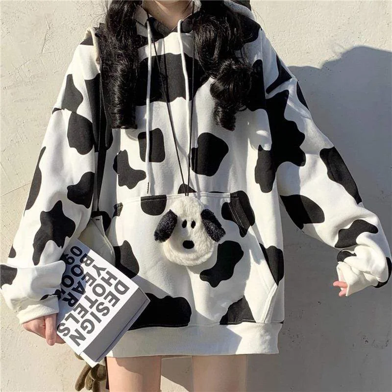 Women's Kawaii Cow Printed Loose Hoodies