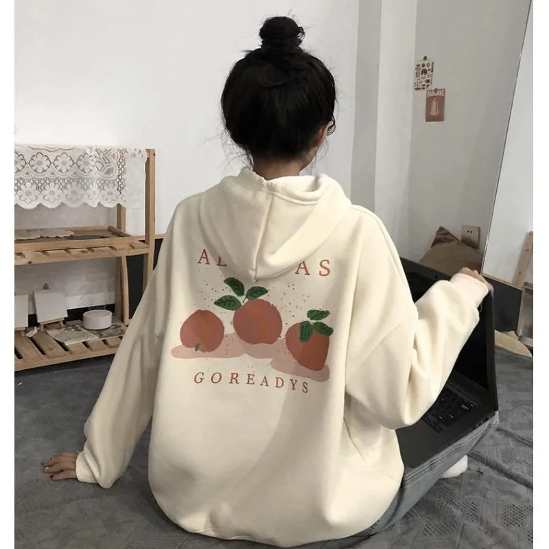 Women's Kawaii Peach Printed Loose Hoodies