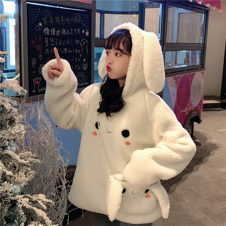 Women's Kawaii Rabbit Ear Sherpa Hoodies