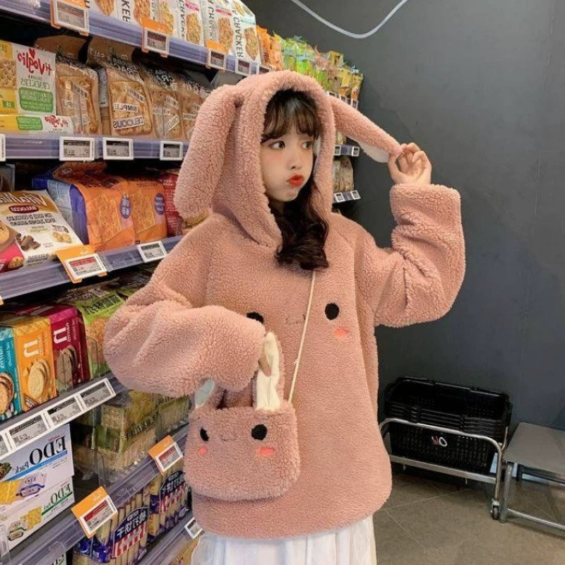 Women's Kawaii Rabbit Ear Sherpa Hoodies