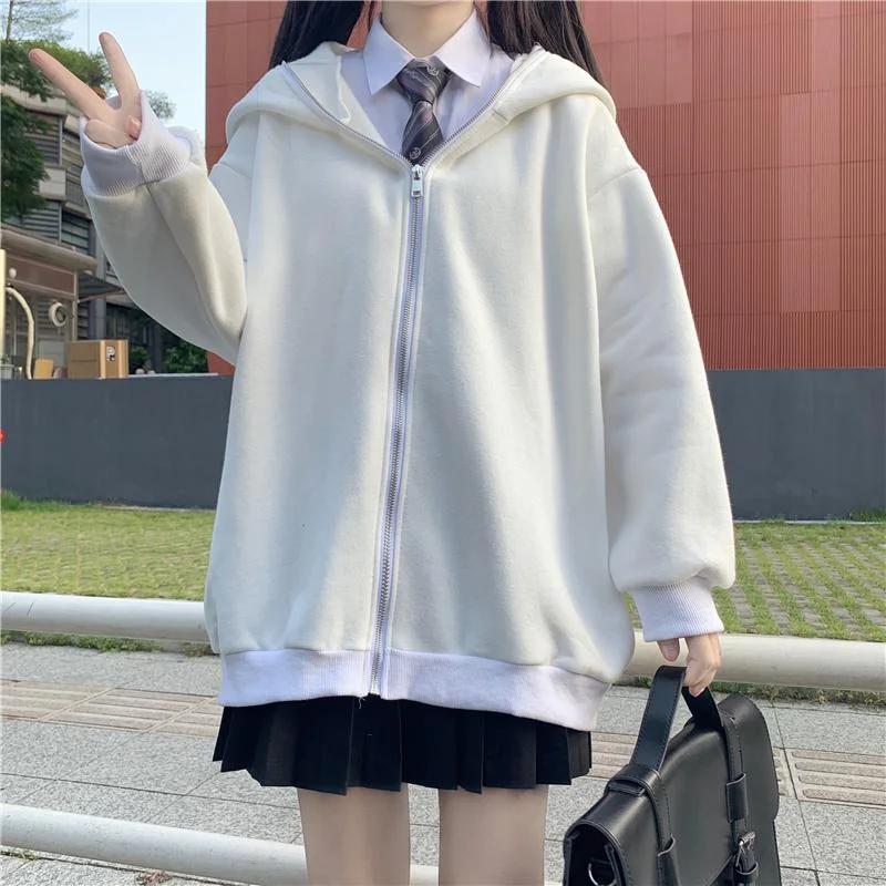 Women's Kawaii Rabbit's Ears Zipper Coat with Hood