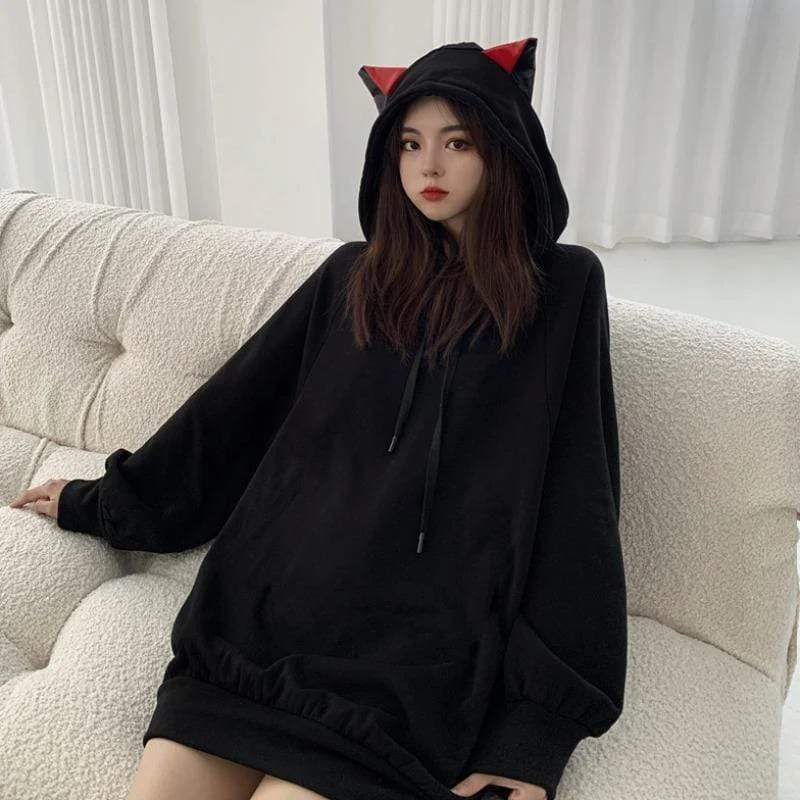 Women's Kawaii Solid Color Cat's Ears Hoodies