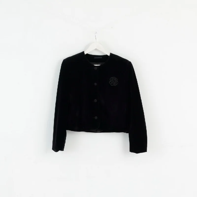 Vintage Women 38 Blazer Black Acetat Shiny Elegant Cropped Jacket Top