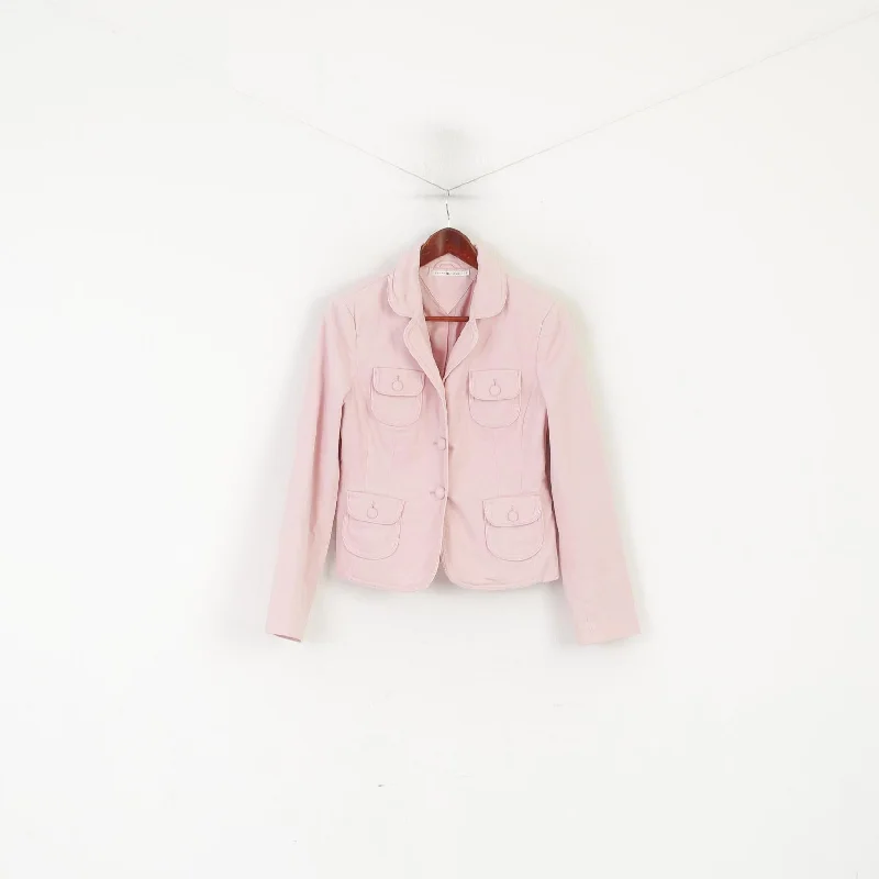 Tommy Hilfiger Women 8 S Blazer Pink Cotton Cropped Shoulder Pads Jacket