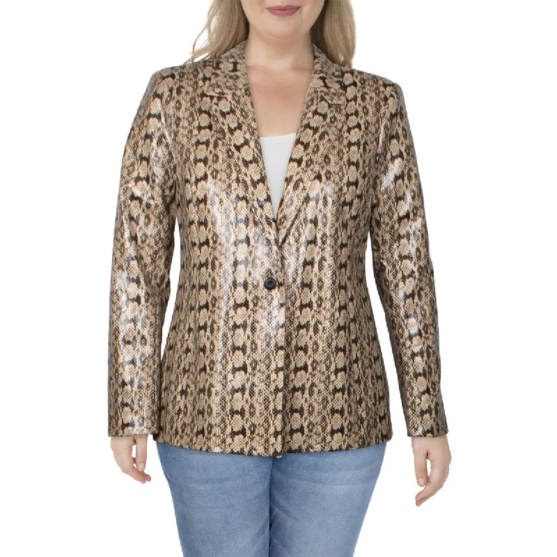 Danielle Bernstein Womens One-Button Snake Print One-Button Blazer