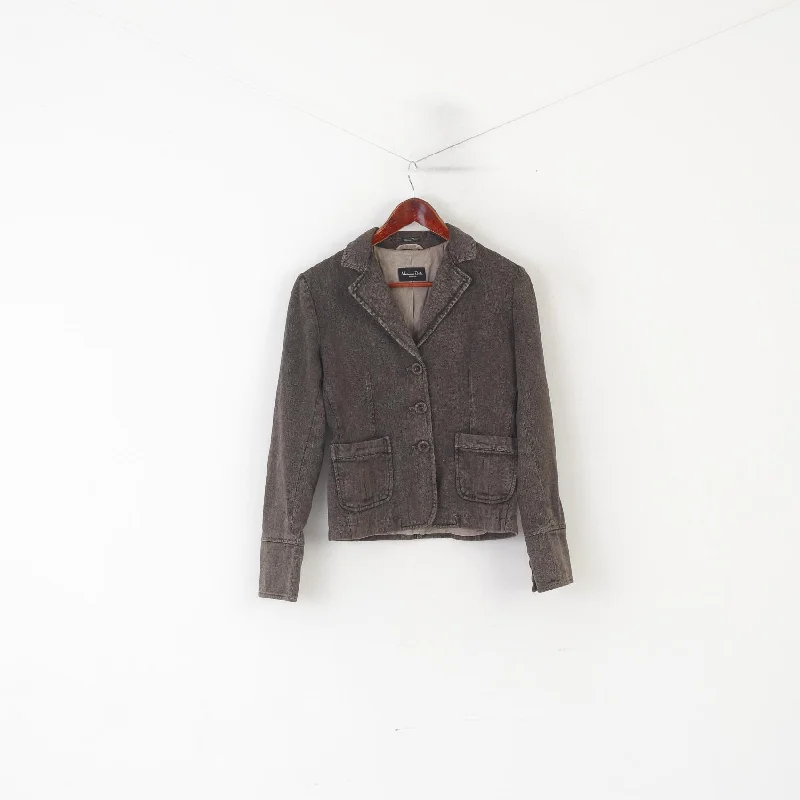 Massimo Dutti Women 40 S Blazer Brown Herringbone Vintage Cotton Cropped Jacket