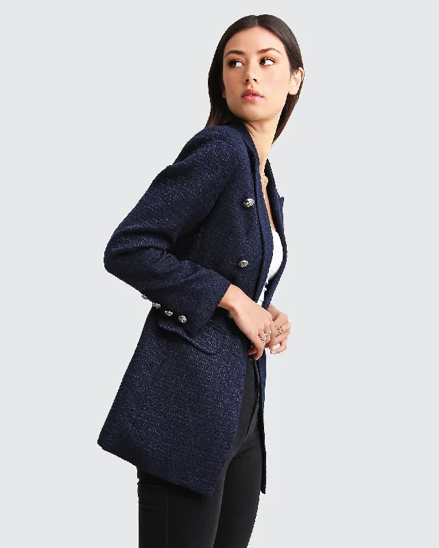 Princess Polina Textured Weave Blazer - Navy