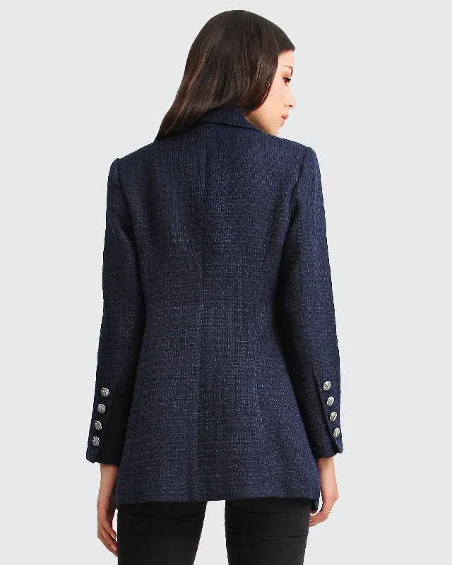 Princess Polina Textured Weave Blazer - Navy