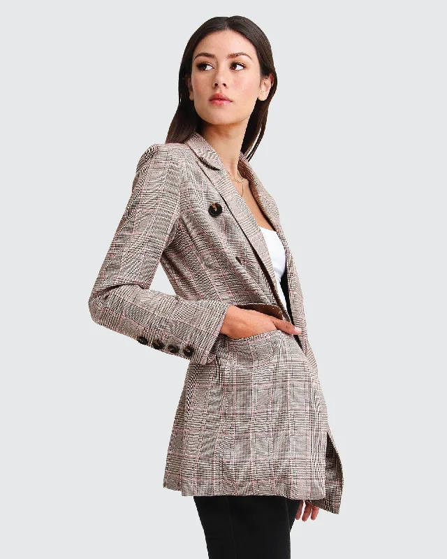 Too Cool For Work Plaid Blazer - Brown