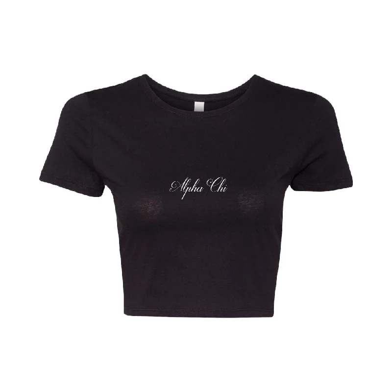 Black Cursive Embroidered Crop Top