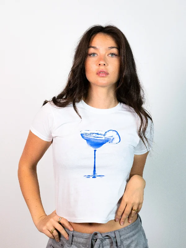 BLUE DRINK, BABY TEE - HVID