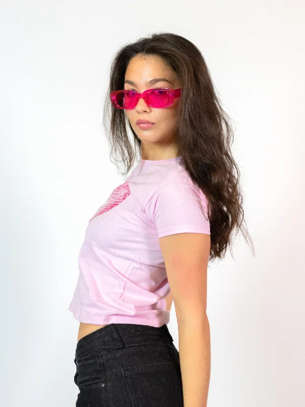 HEART DISCO (PINK) BABY TEE - LYSERØD