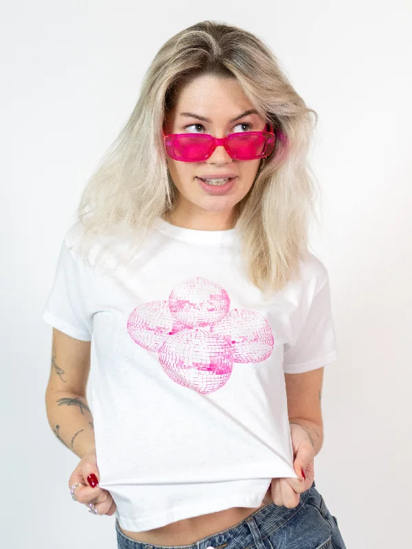 DISCO KUGLE (pink), BABY TEE - HVID