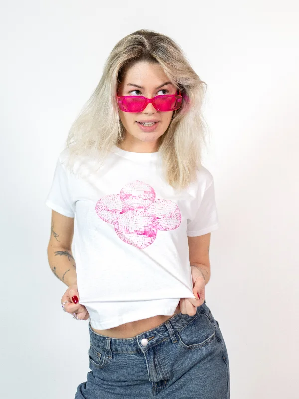 DISCO KUGLE (pink), BABY TEE - HVID