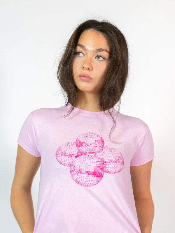 DISCO KUGLE (pink), BABY TEE - LYSERØD