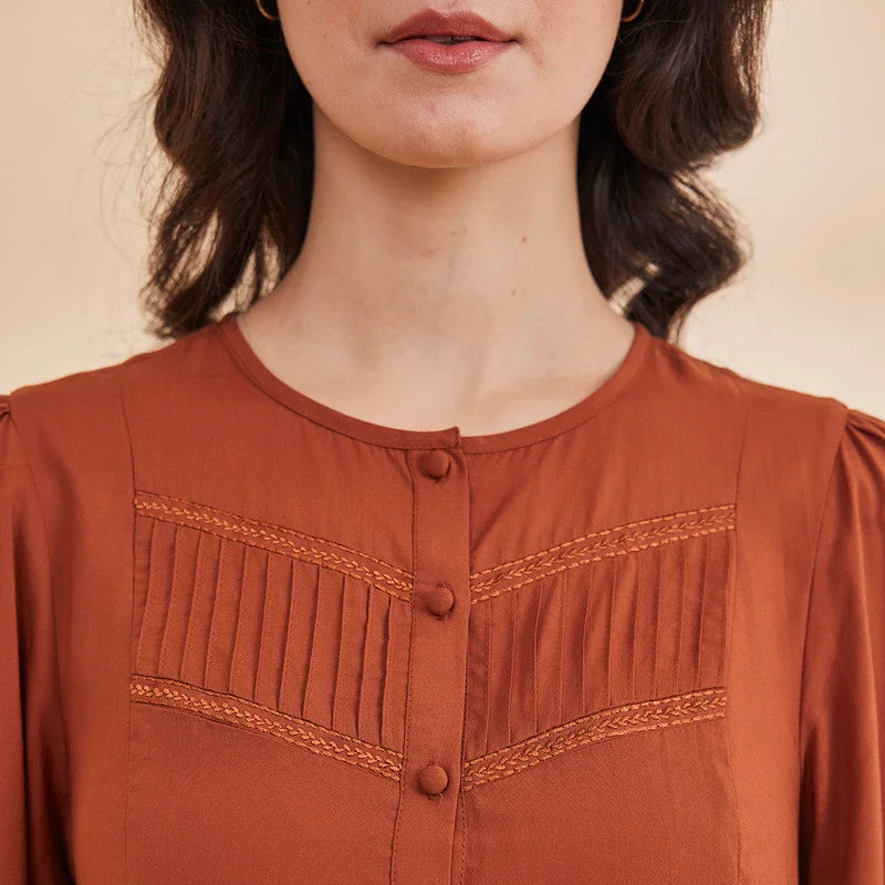 Bamboo Bemberg Top for Women | Rust | Full Sleeves