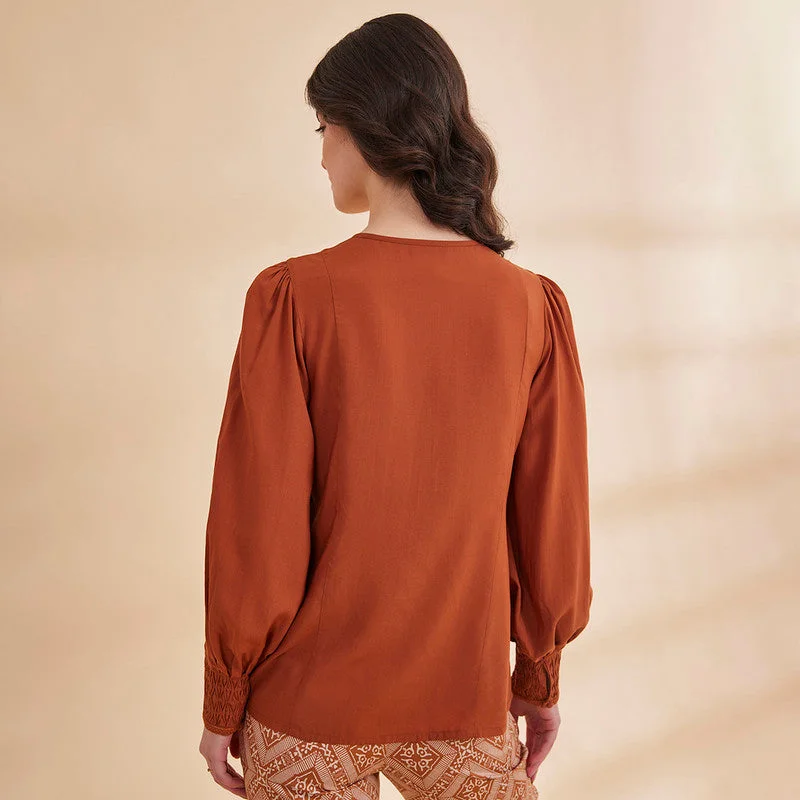 Bamboo Bemberg Top for Women | Rust | Full Sleeves