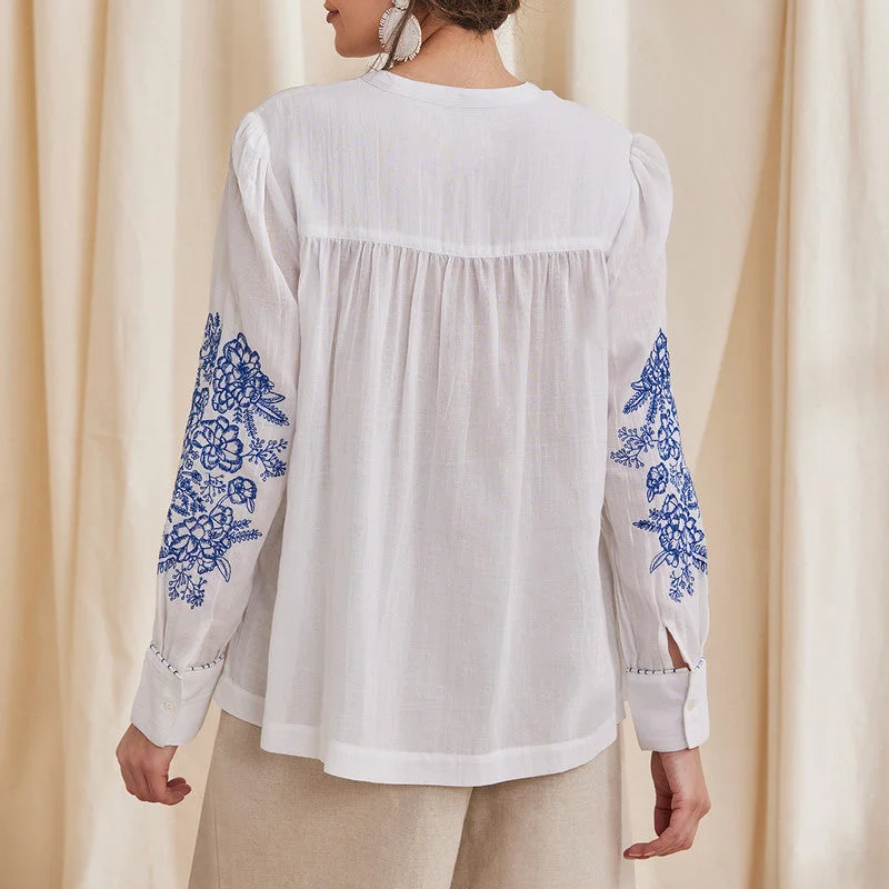 Organic Cotton Top for Women | Embroidered | White