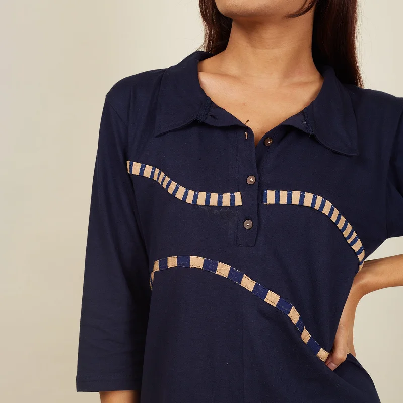 Cotton Straight Dress for Women | Hand block Printed Lines | Navy