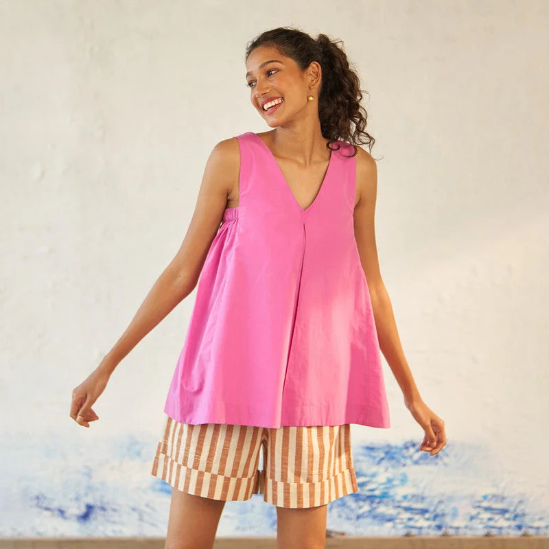 Cotton Pink Top for Women | Sleeveless