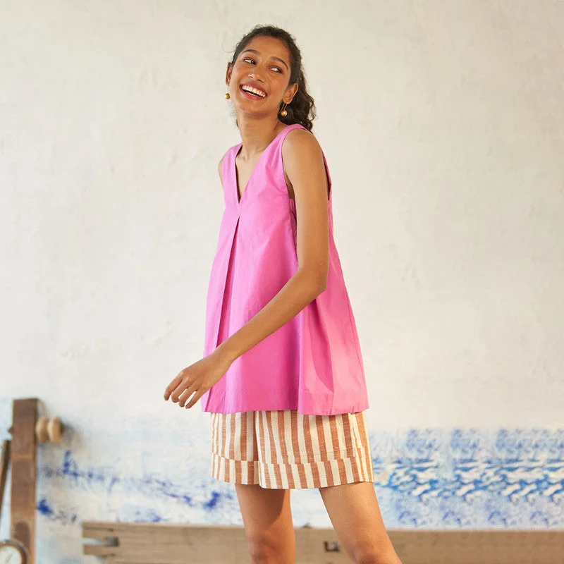 Cotton Pink Top for Women | Sleeveless