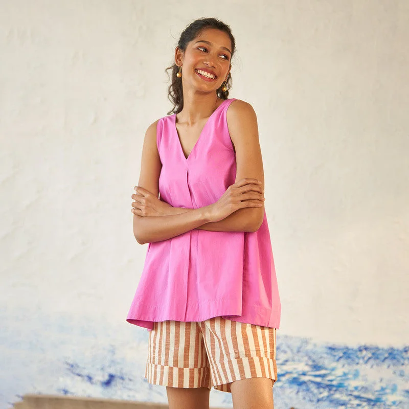 Cotton Pink Top for Women | Sleeveless