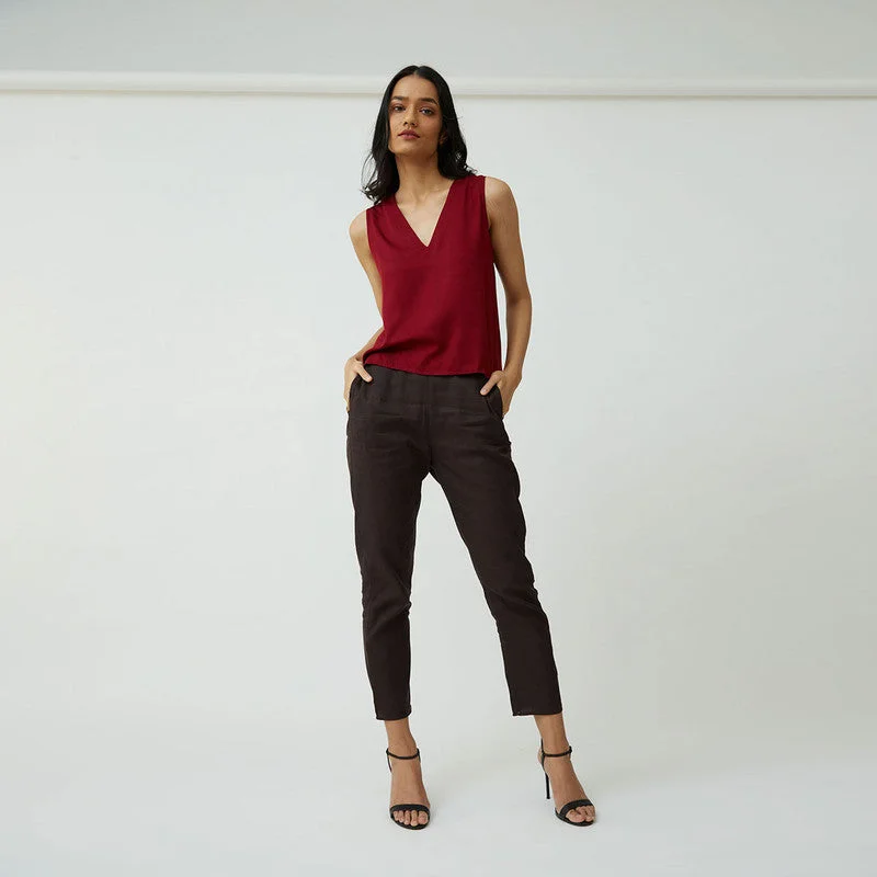 Cotton Tencel V-Neck Top | Maroon