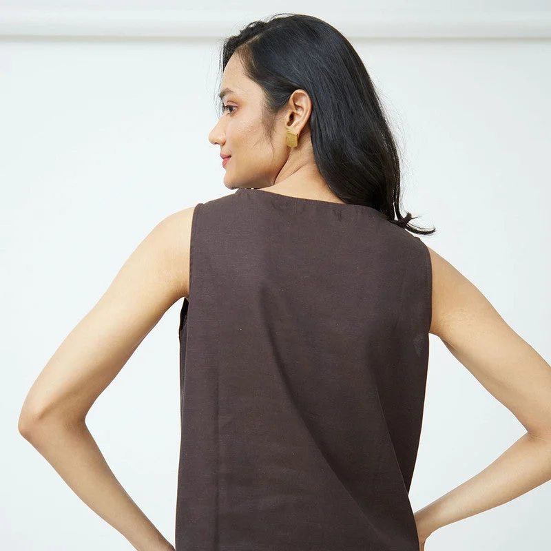 Cotton V Neck Top | Brown