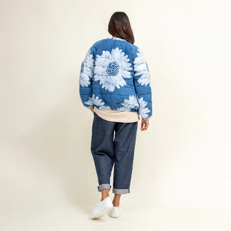 Upcycled Cotton Jacket For Women | Floral Print | Blue