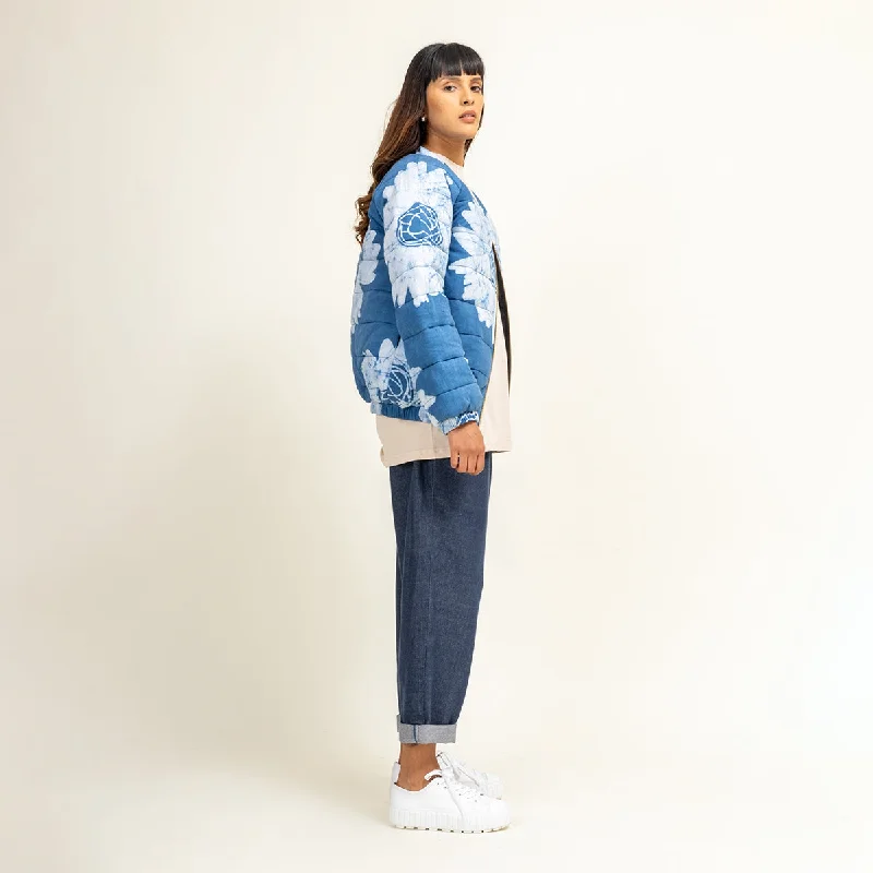 Upcycled Cotton Jacket For Women | Floral Print | Blue