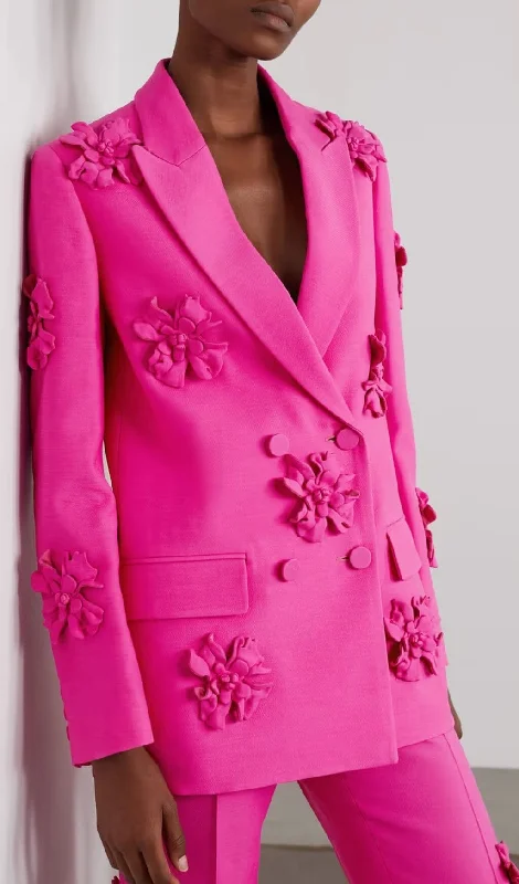 DOUBLE-BREASTED THREE DIMENSIONAL FLORAL SUIT JACKET IN PINK