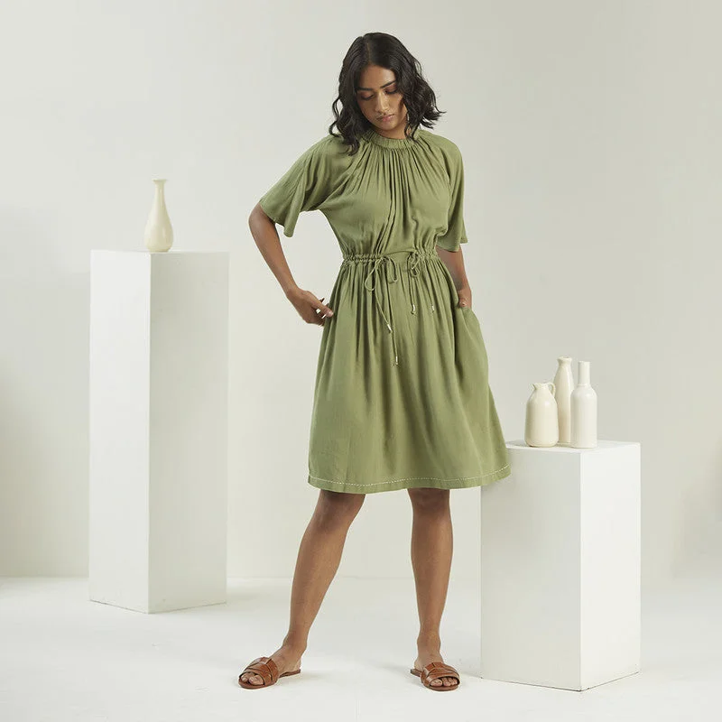 Women Dress | Flared Dress | Rayon EcoVero | Olive Green