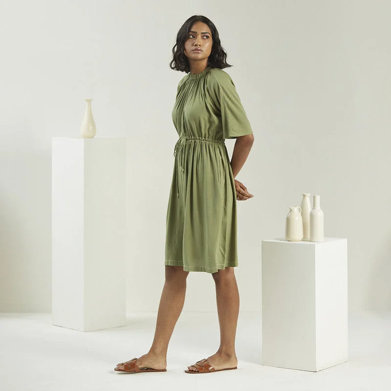 Women Dress | Flared Dress | Rayon EcoVero | Olive Green